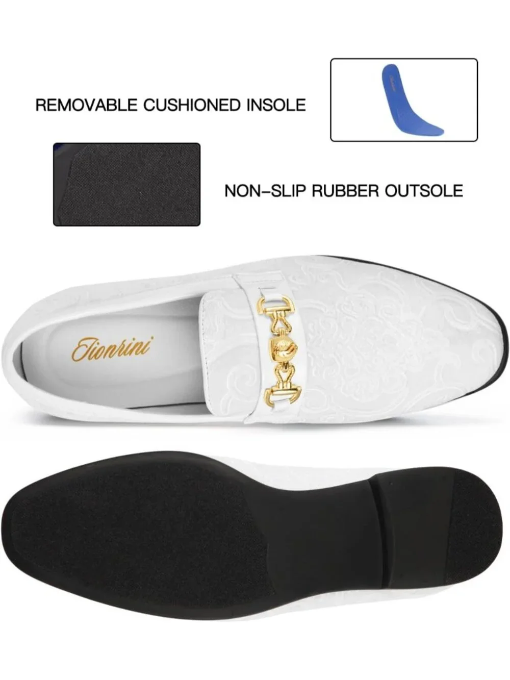 Men's White Luxury Paisley Velvet Gold Buckle Loafers Slip On Dress Shoes